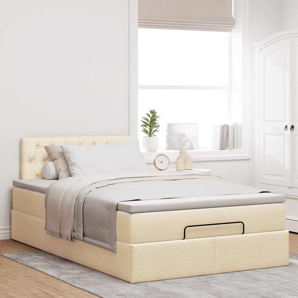 Otomanski krevet madracem i LED krem 120x190 cm tkanina