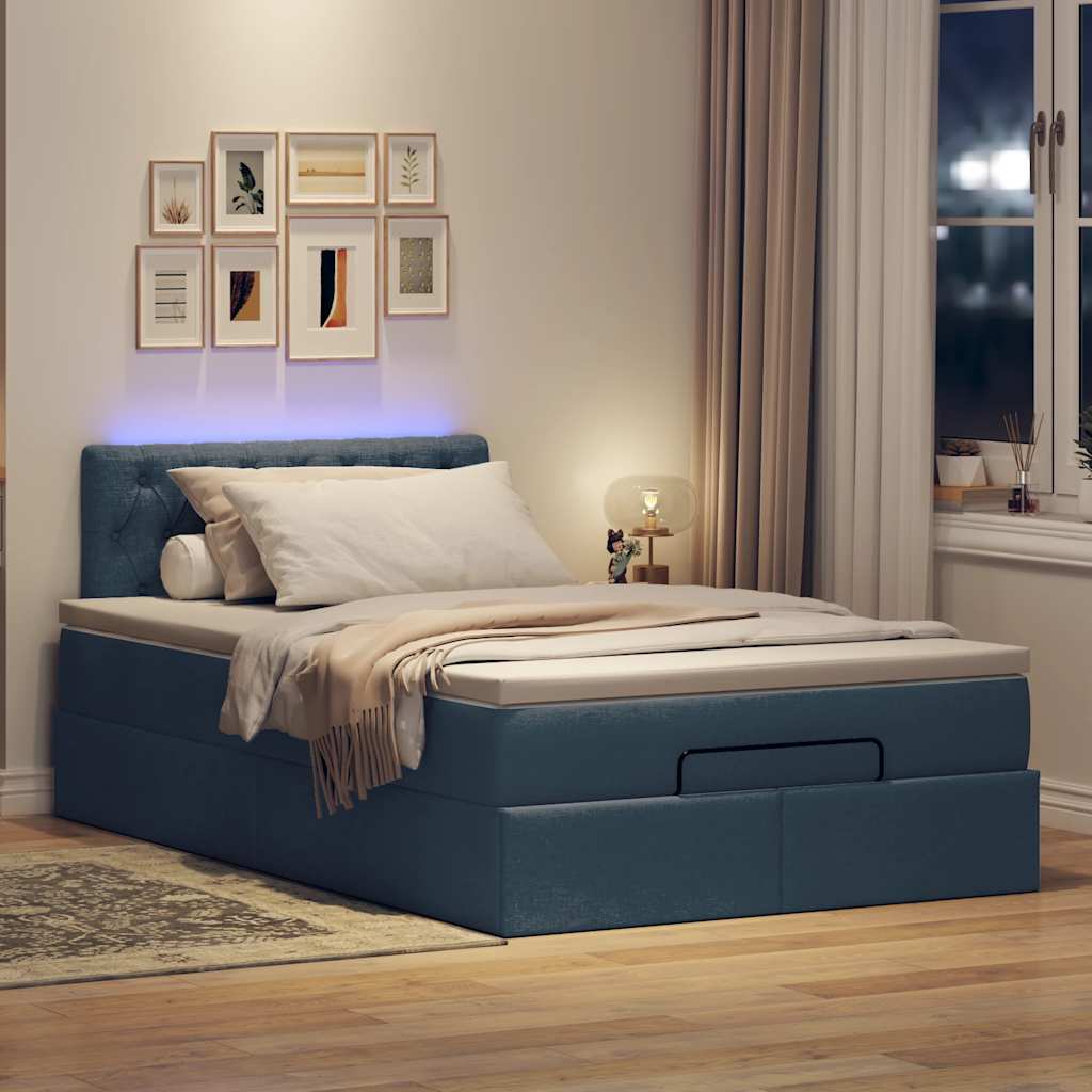Otomanski krevet madracem i LED plava 120x190 cm tkanina