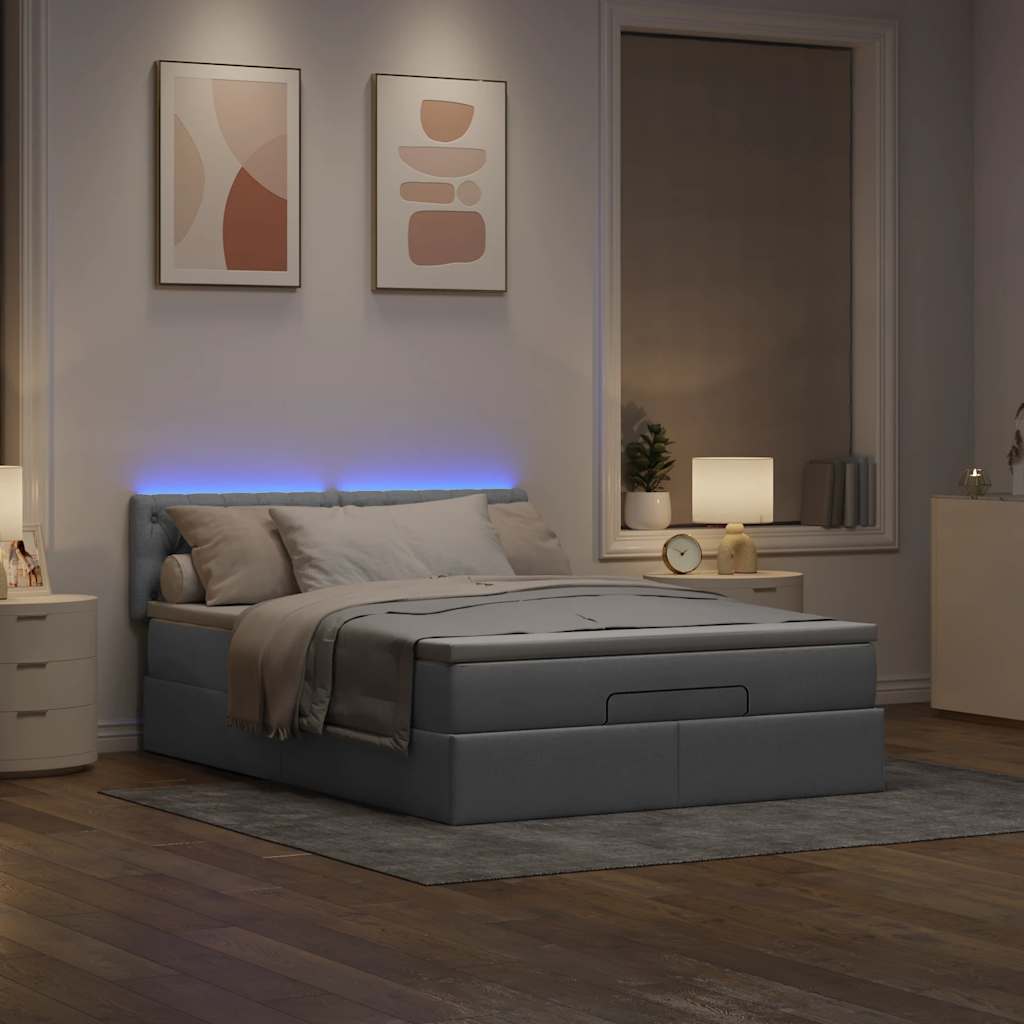 Otomanski krevet s madracem&LED svijetlosivi 140x190 cm tkanine