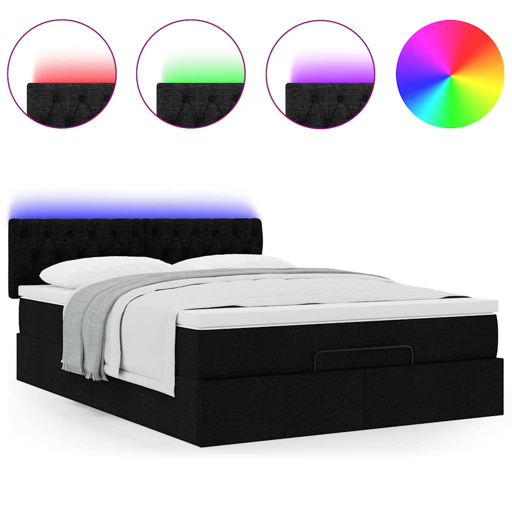Otomanski krevet s madracem i LED crni 140x190 cm tkanine