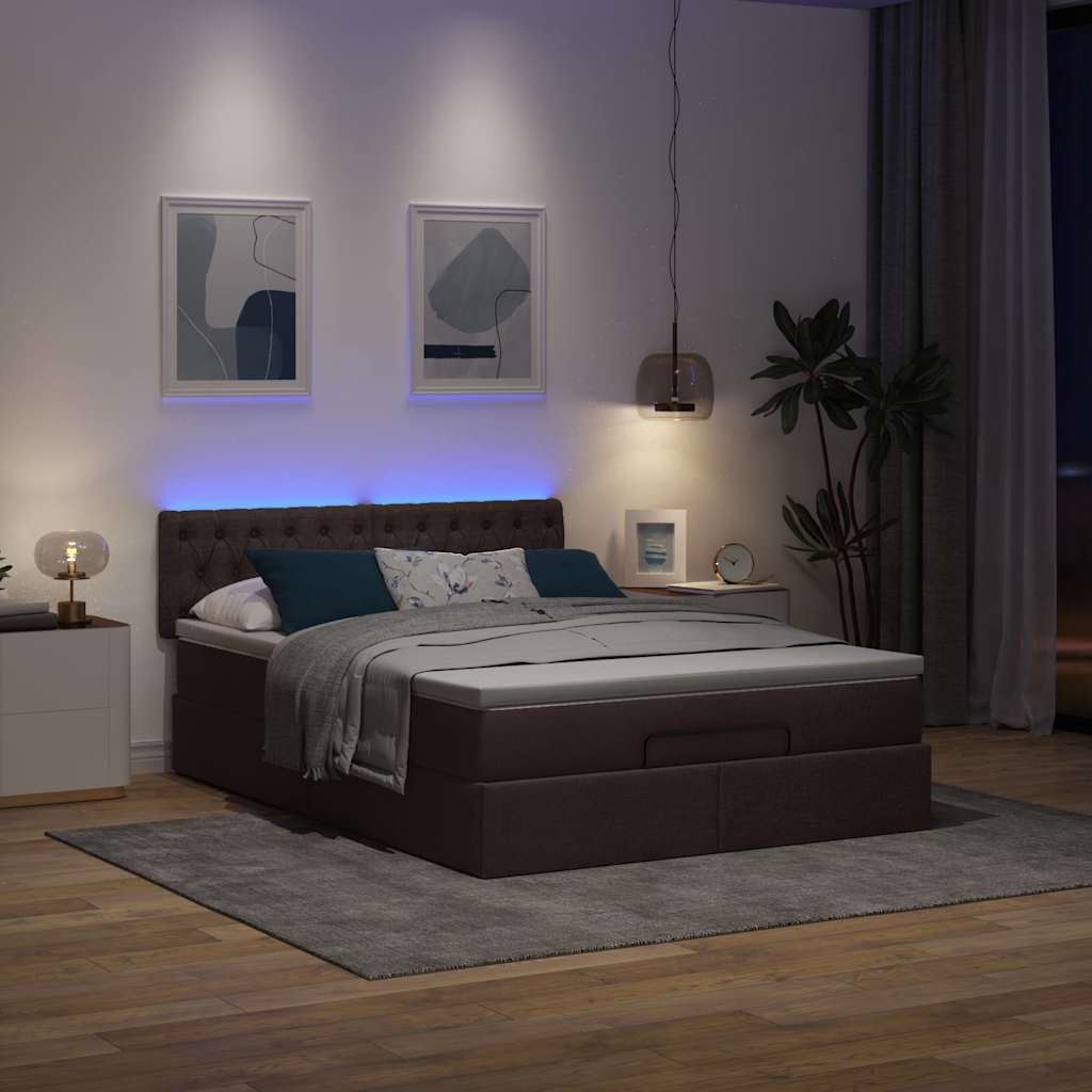 Otomanski krevet s madracem i LED tamnosmeđi 140x190 cm tkanine