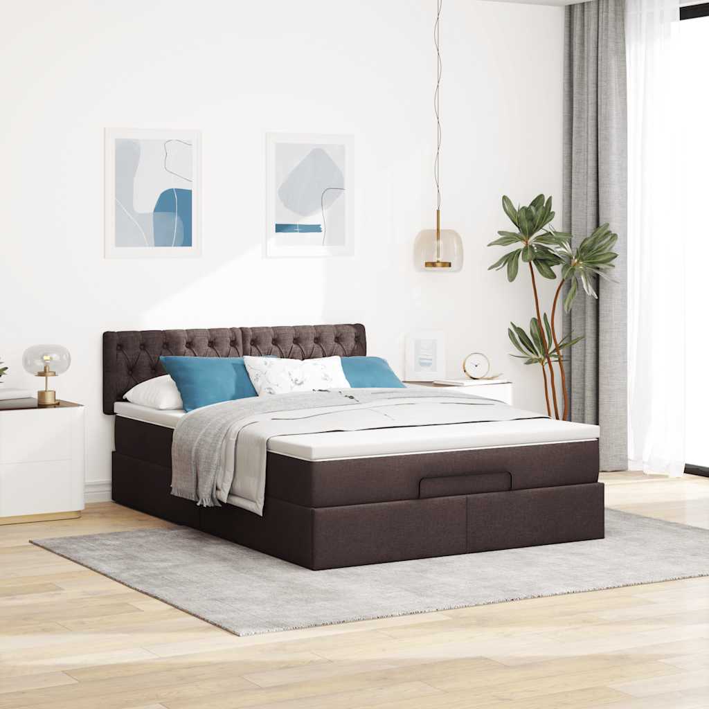 Otomanski krevet s madracem i LED tamnosmeđi 140x190 cm tkanine