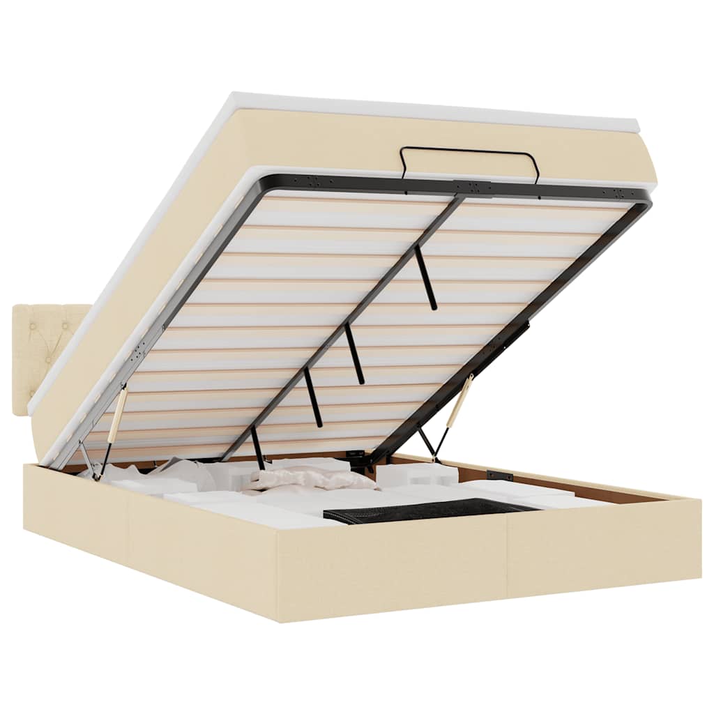 Otomanski krevet s madracem i LED krem 140x190 cm tkanine