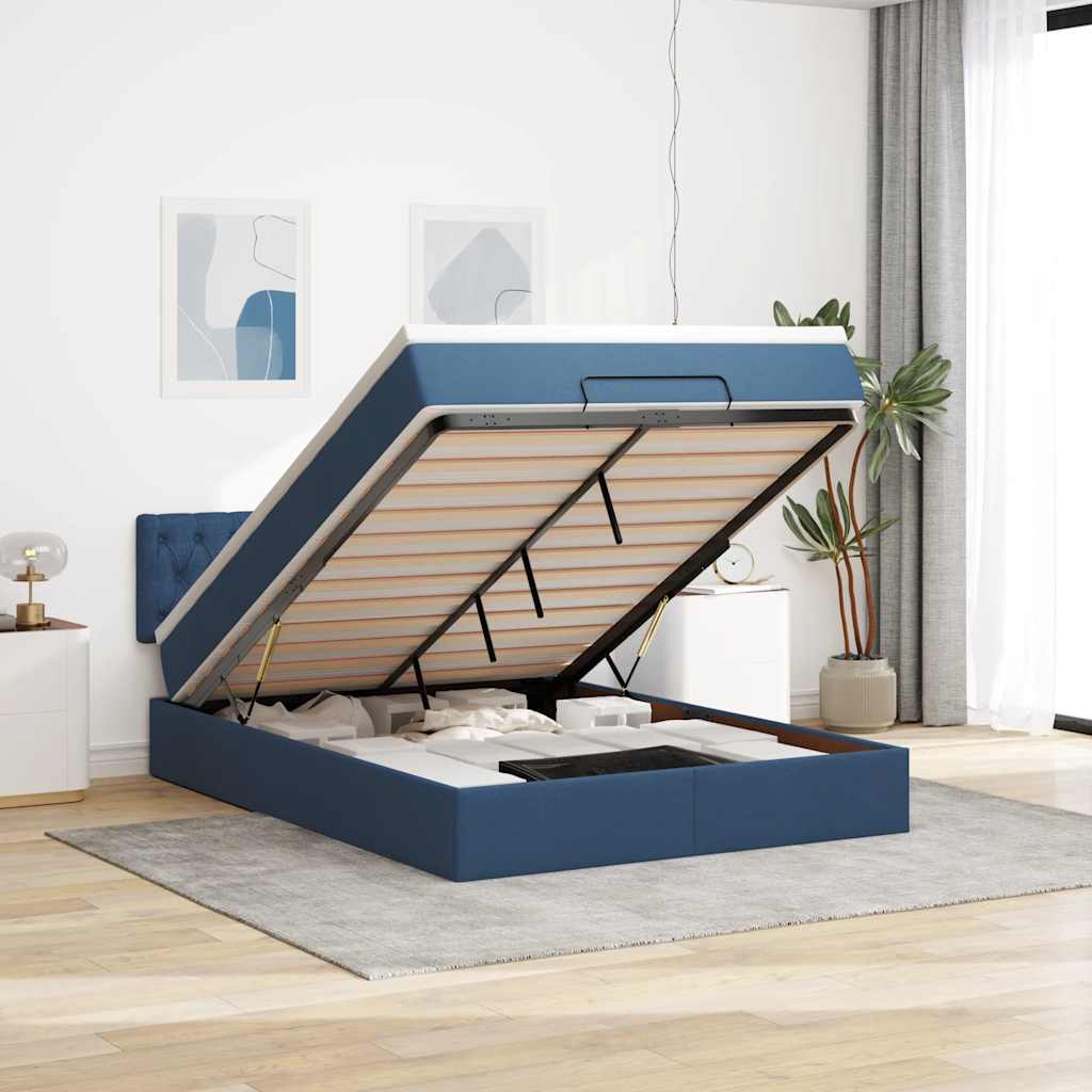 Otomanski krevet s madracem i LED plavi 140x190 cm tkanine