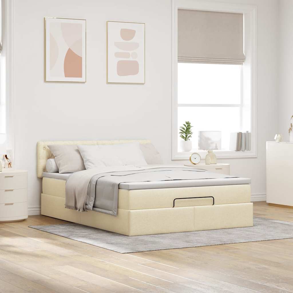 Otomanski krevet s madracem i LED krem 140x200 cm tkanine