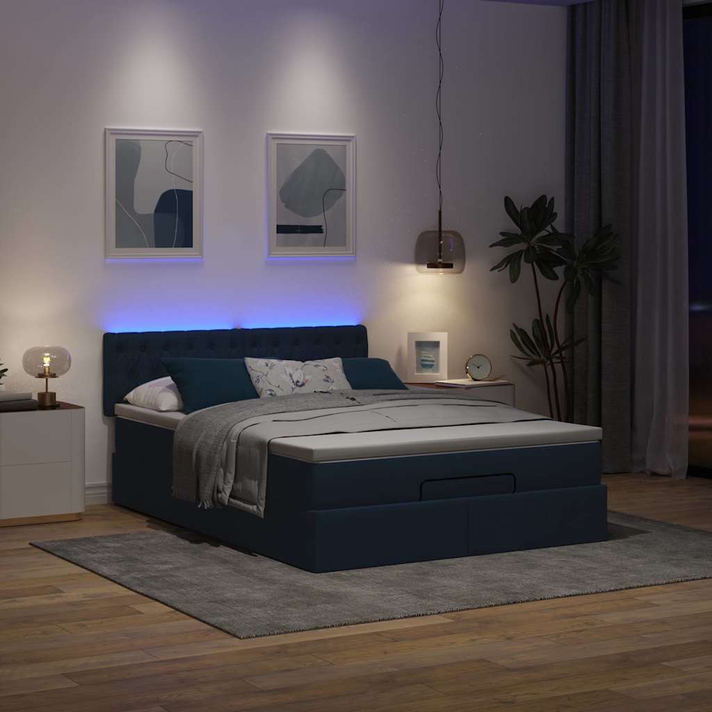 Otomanski okvir kreveta s madracem plavi 140x200cm od tkanine
