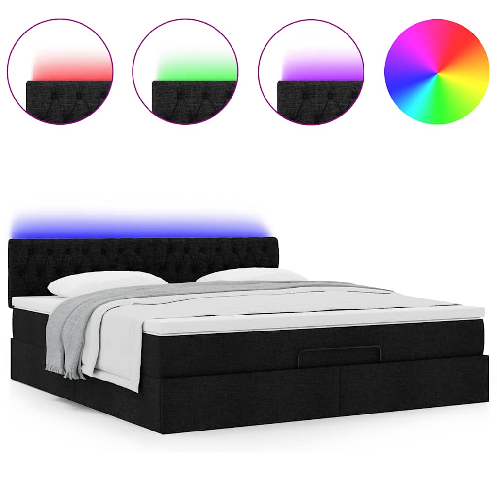Otomanski krevet s madracem i LED crni 160x200cm tkanine