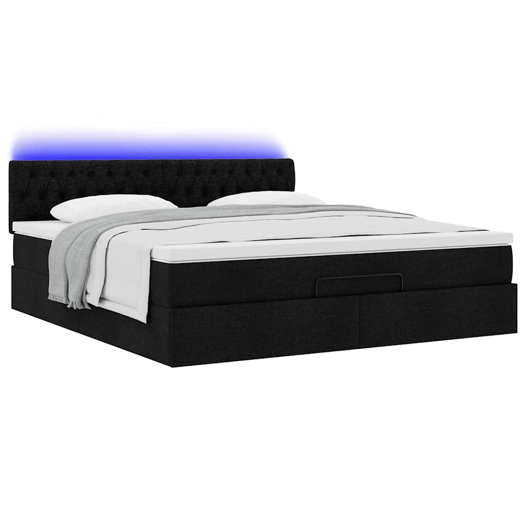 Otomanski krevet s madracem i LED crni 160x200cm tkanine
