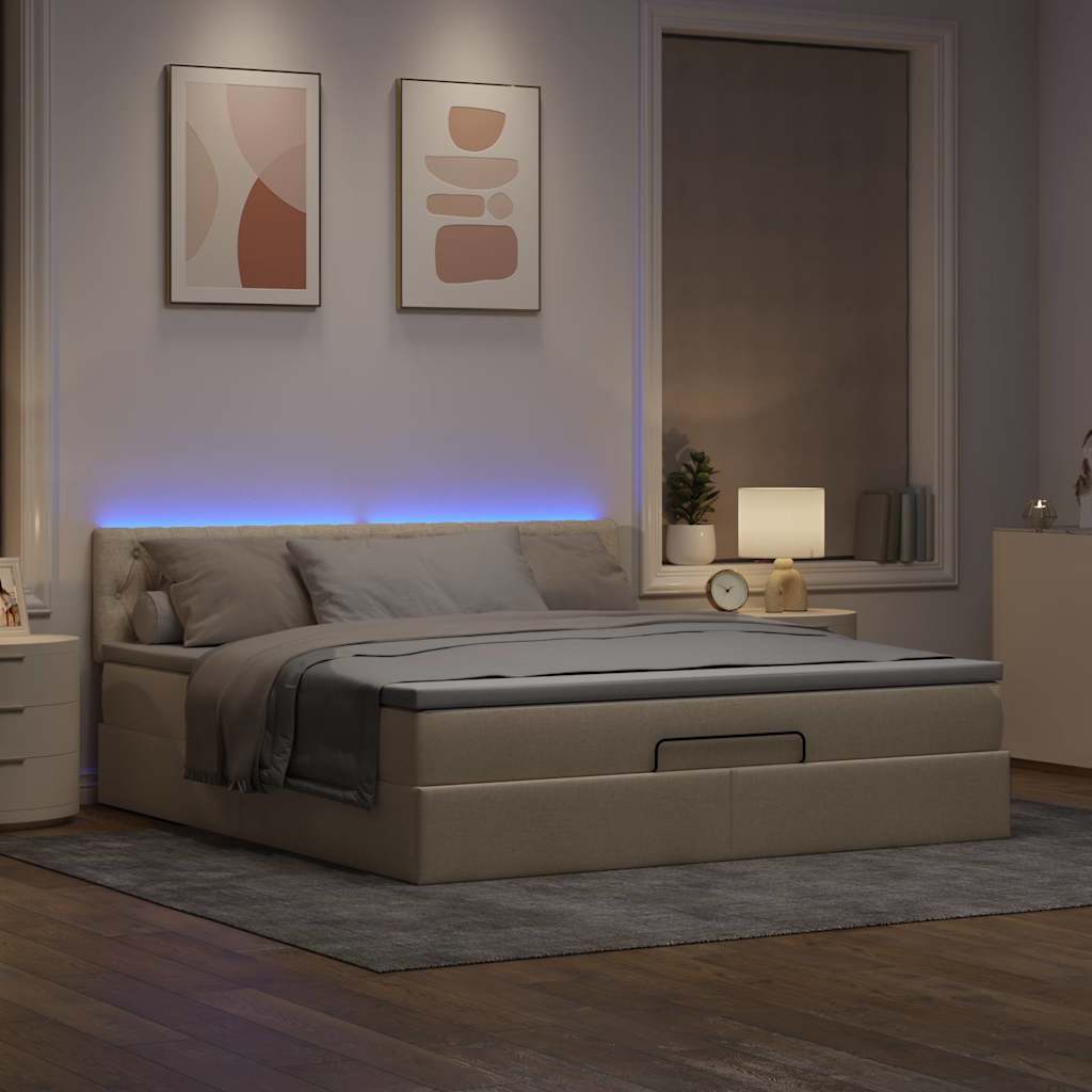 Otomanski krevet s madracem i LED krem 160x200cm tkanine