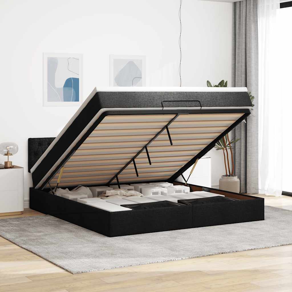 Otomanski krevet s madracem i LED crni 180x200cm od tkanine