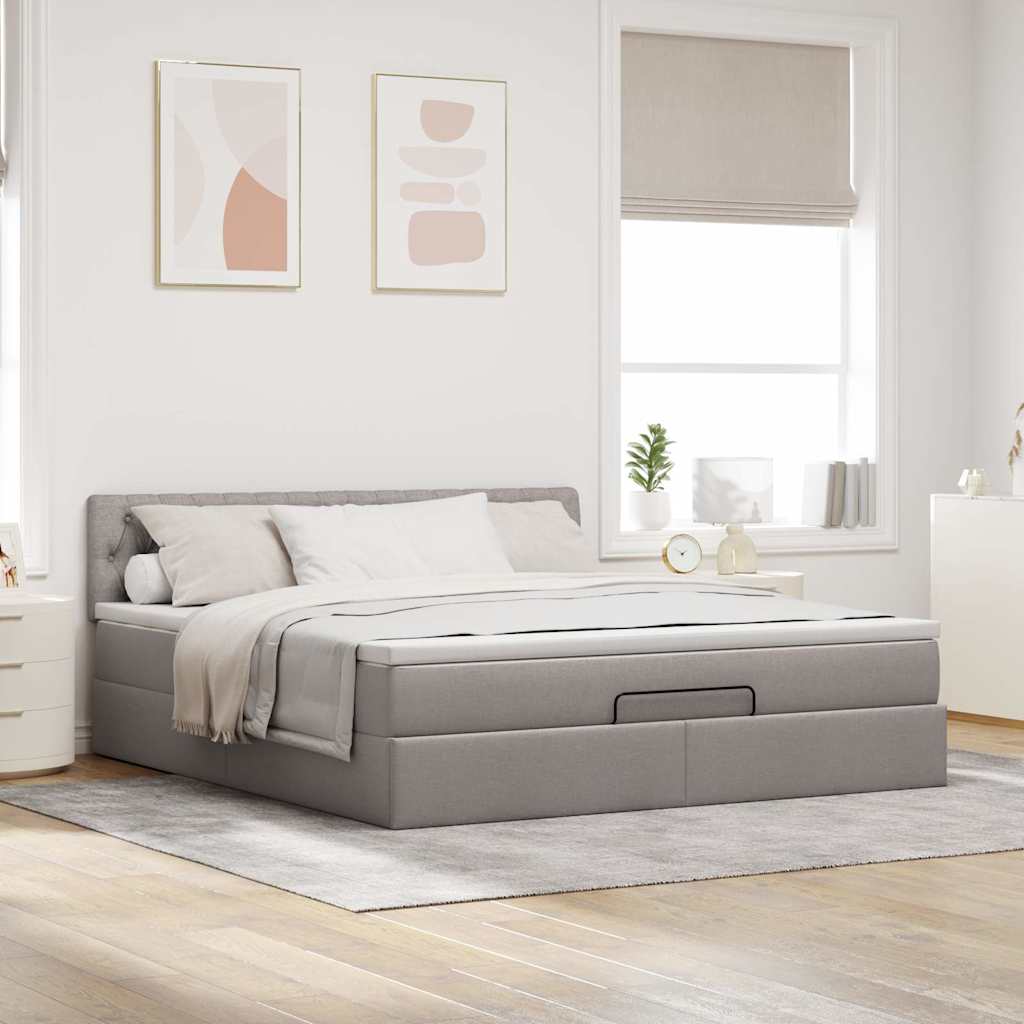 Otomanski krevet s madracem i LED smeđesivi 180x200 cm tkanine