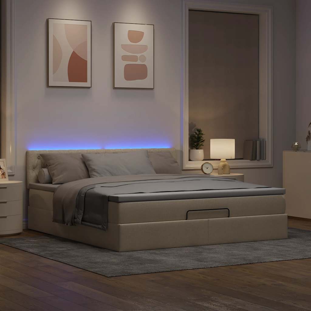 Otomanski krevet s madracem i LED krem 180x200cm od tkanine