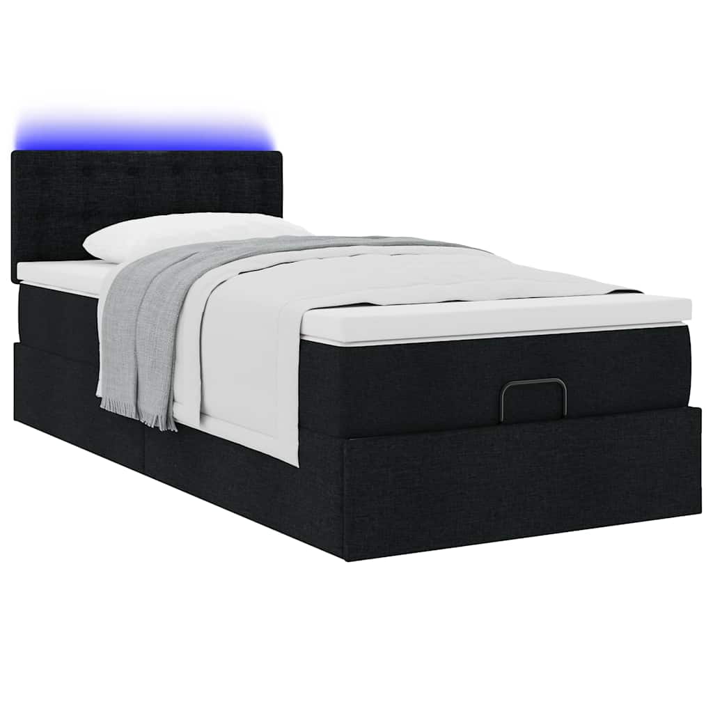 Otomanski okvir kreveta s madraca crni 90x190cm od tkanine