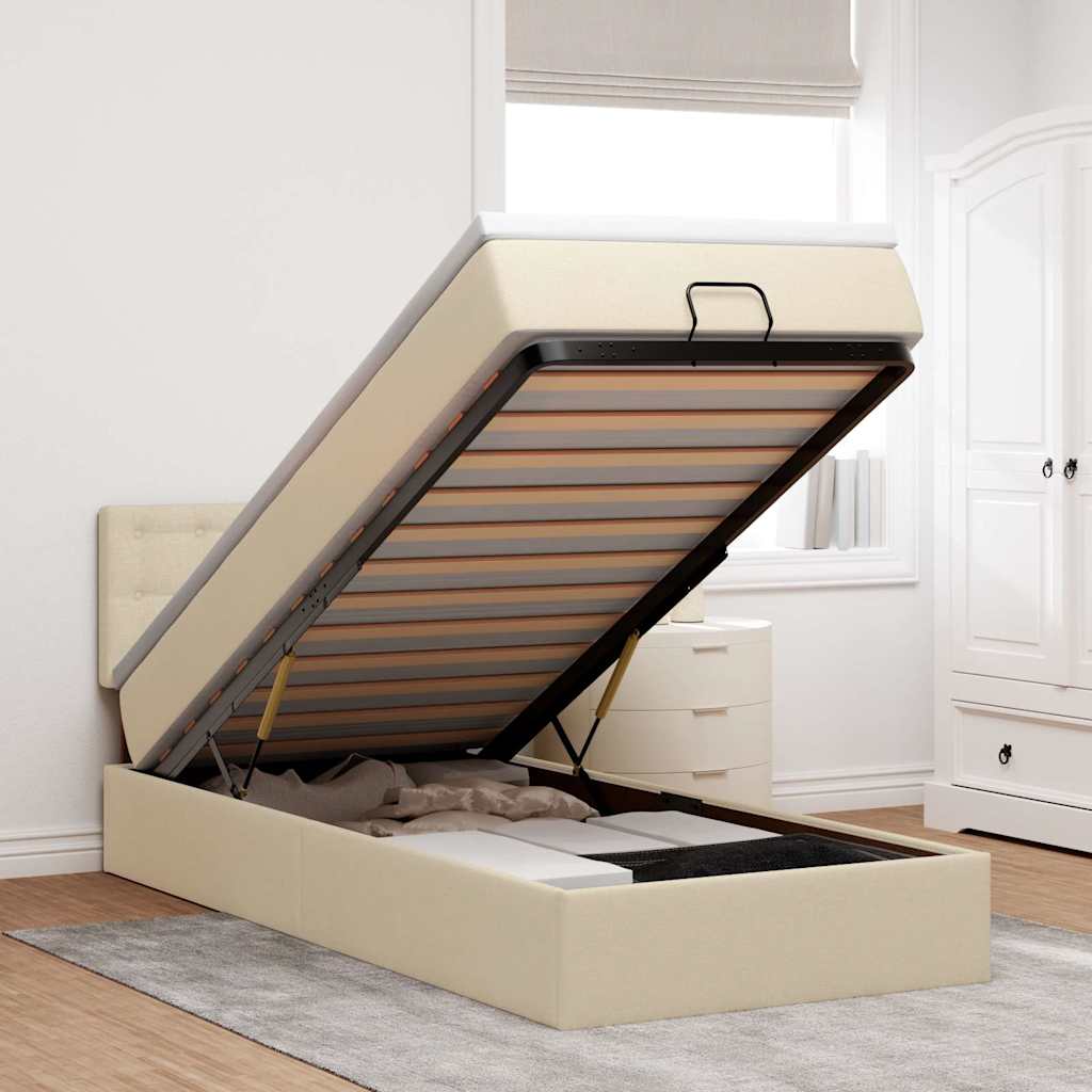 Otomanski okvir kreveta s madraca krem 90x190cm od tkanine