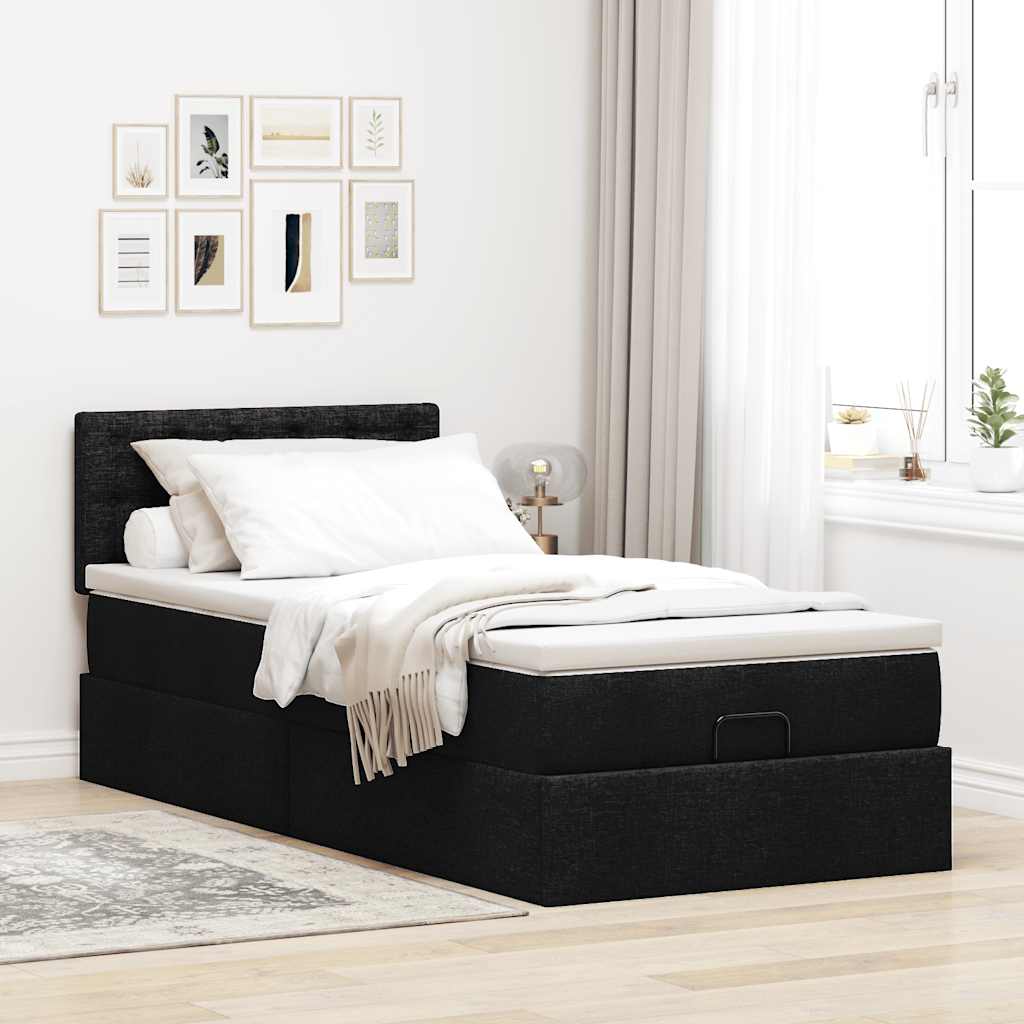 Otomanski krevet s madracem crni 90x200 cm tkanine
