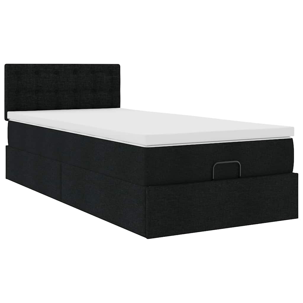 Otomanski krevet s madracem crni 90x200 cm tkanine