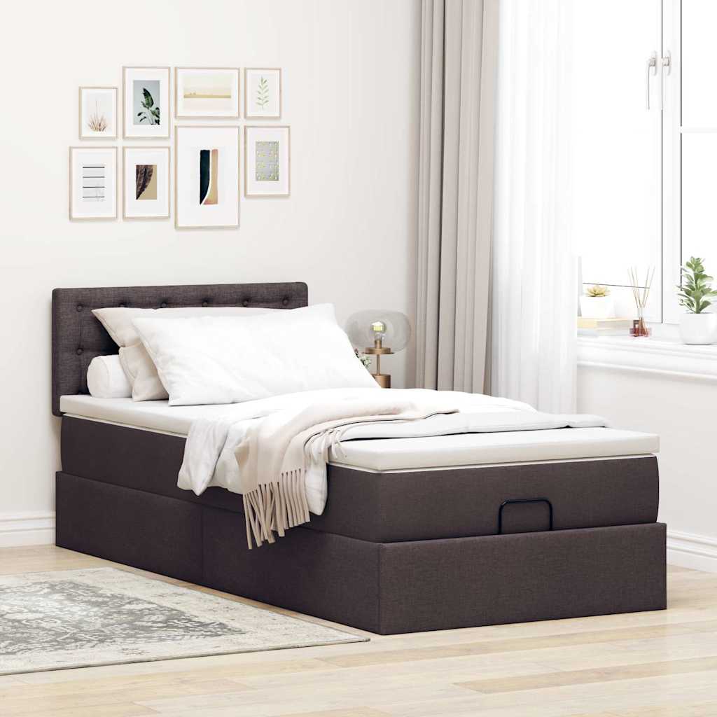 Otomanski krevet s madracem i LED tamnosmeđi 90x200 cm tkanine