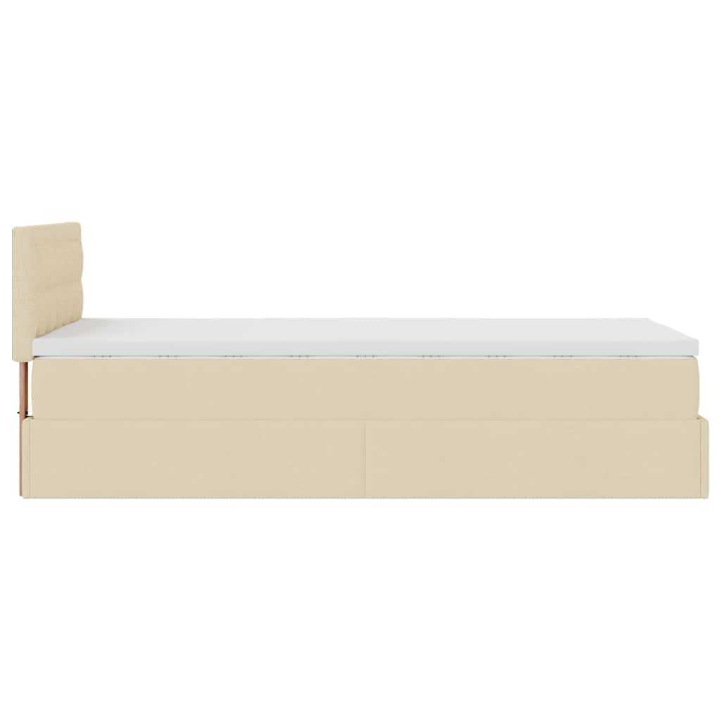 Otomanski krevet s madracem i LED krem 90x200 cm tkanine