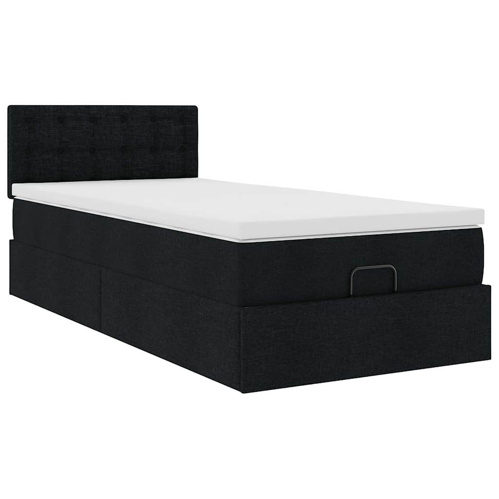 Otomanski krevet s madracem crni 100x200 cm tkanine