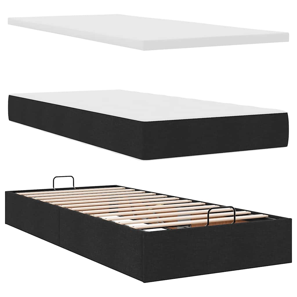 Otomanski krevet s madracem crni 100x200 cm tkanine