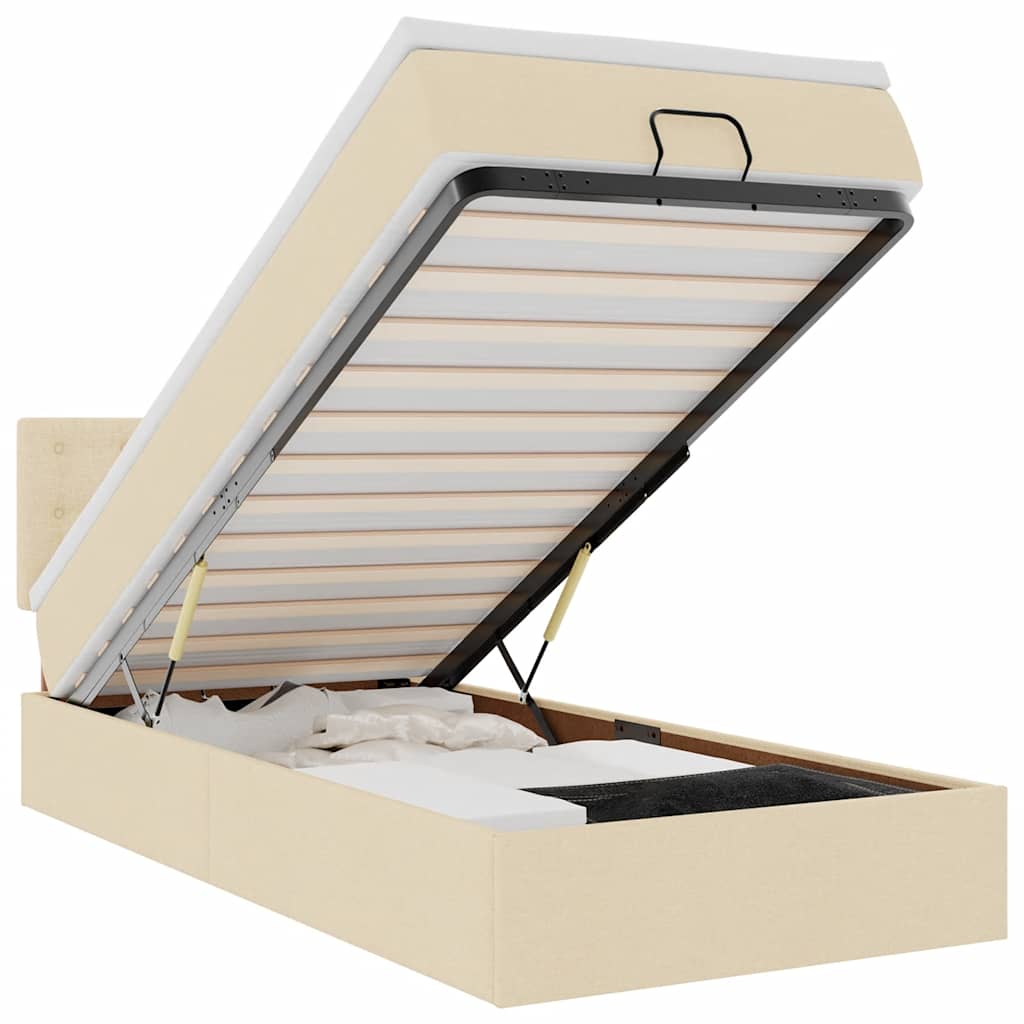 Otomanski krevet s madracem krem 100x200 cm tkanine