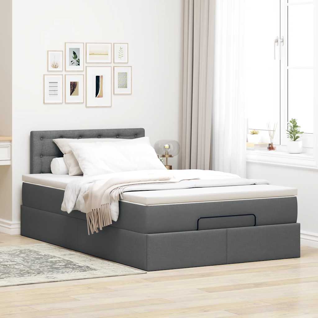 Otomanski krevet s madracem i LED tamnosivi 120x190 cm tkanine
