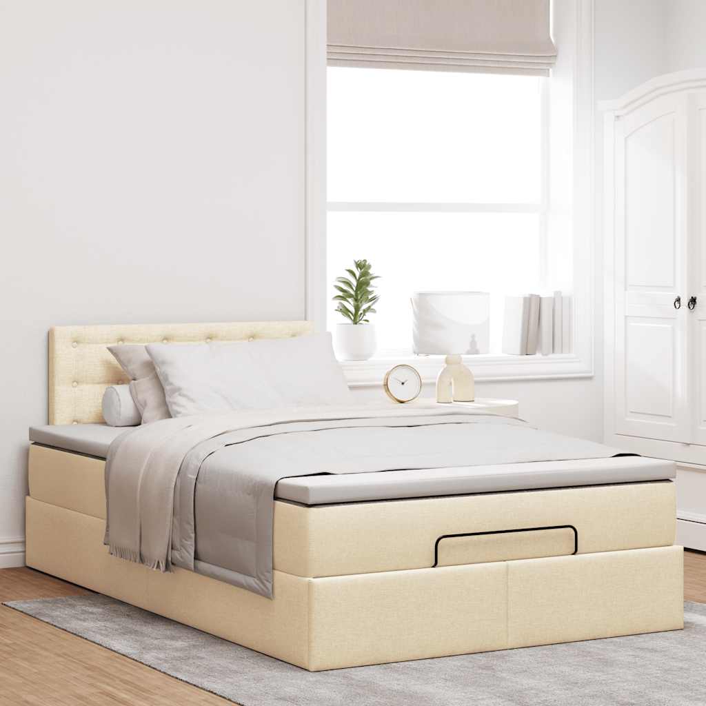 Otomanski krevet madracem i LED krem 120x190 cm tkanina
