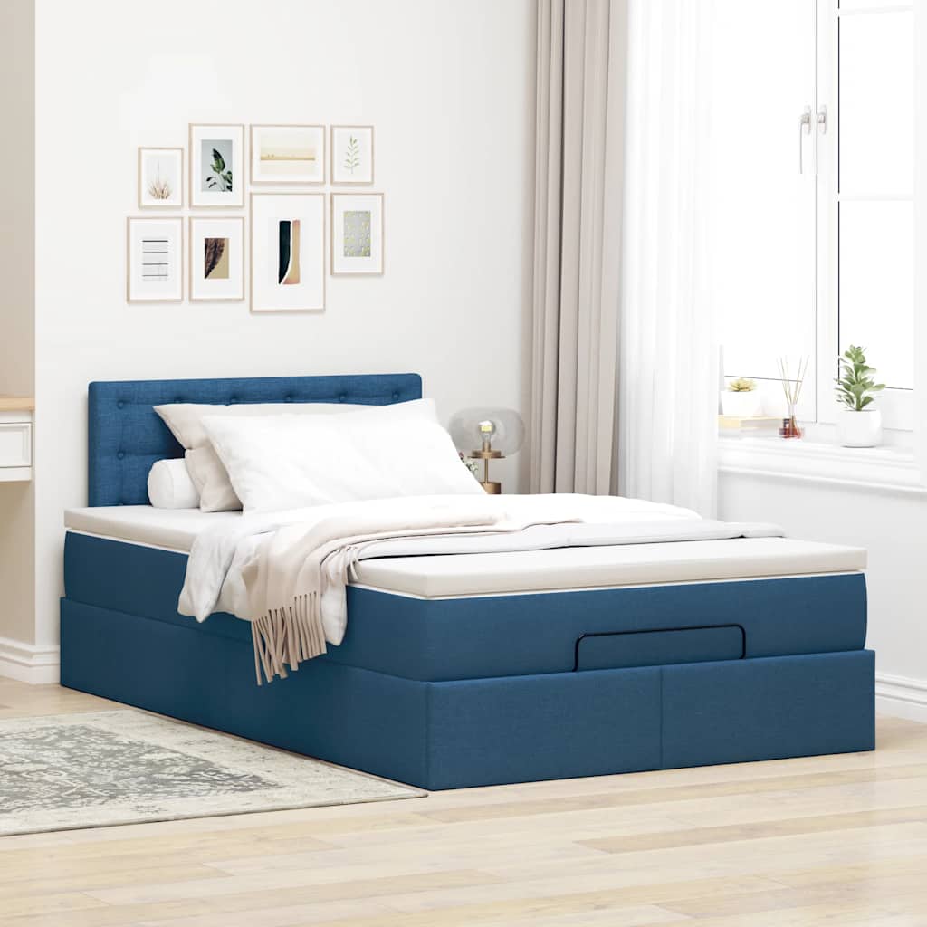 Otomanski krevet madracem i LED plava 120x190 cm tkanina