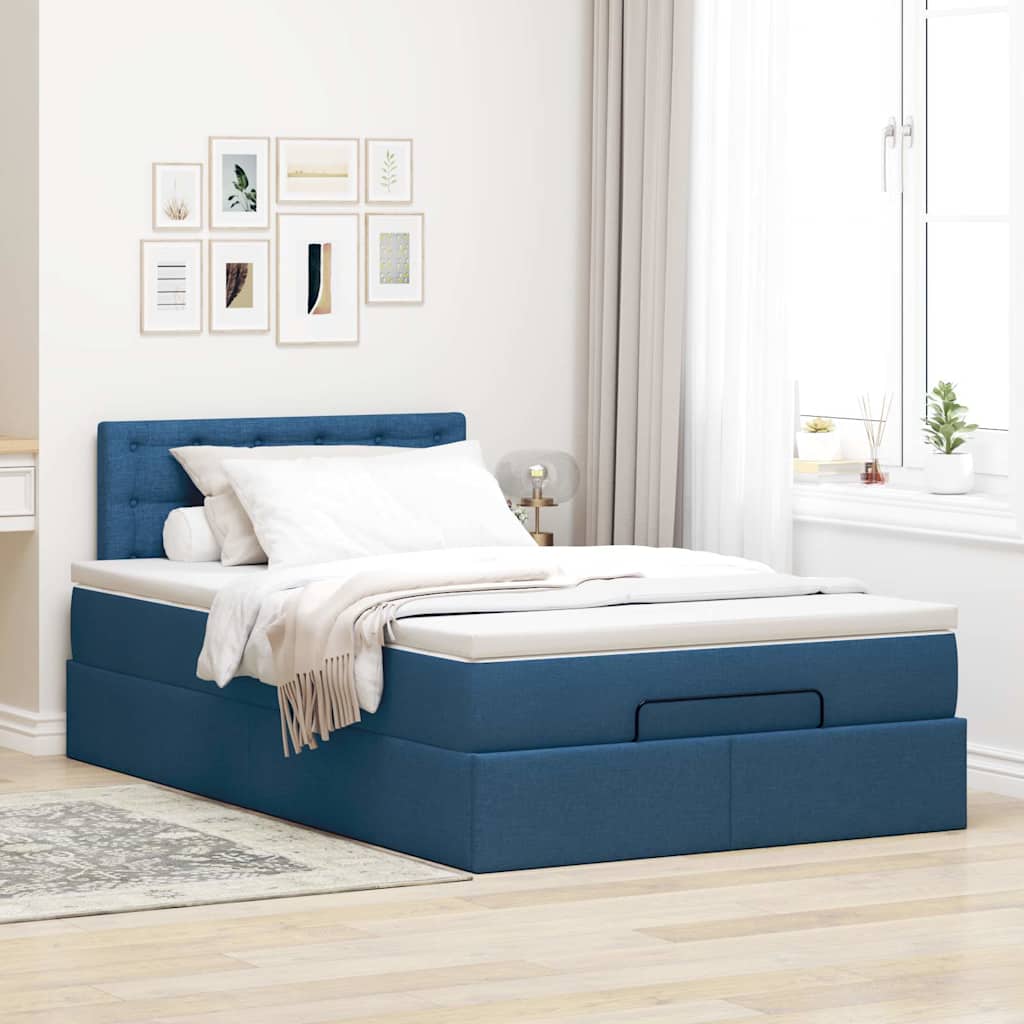 Otomanski krevet s madracem i LED plavi 120x200 cm tkanine