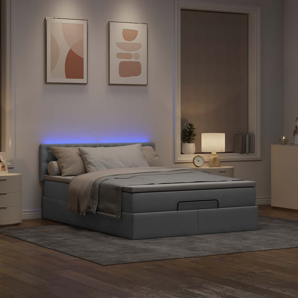 Otomanski krevet s madracem&LED svijetlosivi 140x190 cm tkanine