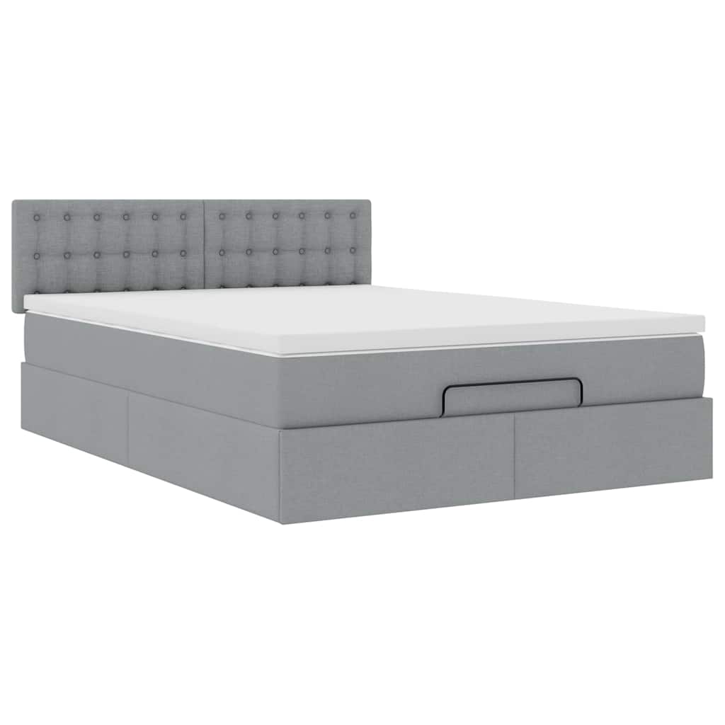 Otomanski krevet s madracem&LED svijetlosivi 140x190 cm tkanine