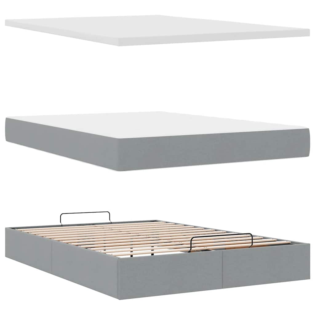 Otomanski krevet s madracem&LED svijetlosivi 140x190 cm tkanine