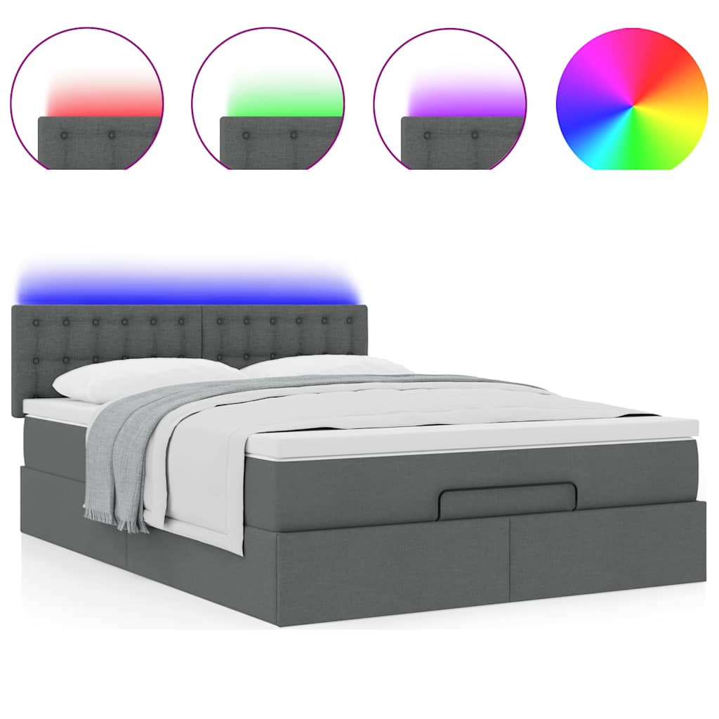 Otomanski krevet s madracem i LED tamnosivi 140x190 cm tkanine