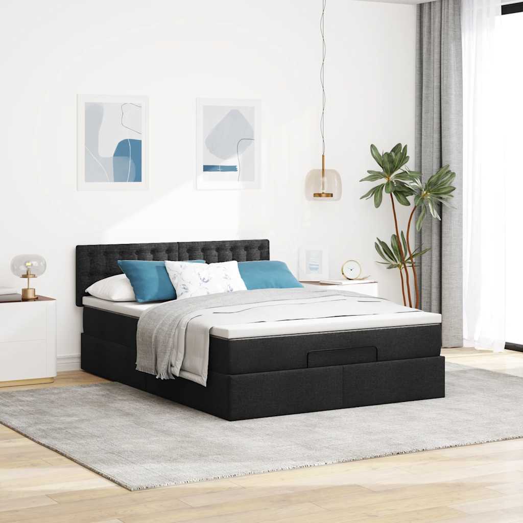 Otomanski krevet s madracem i LED crni 140x190 cm tkanine