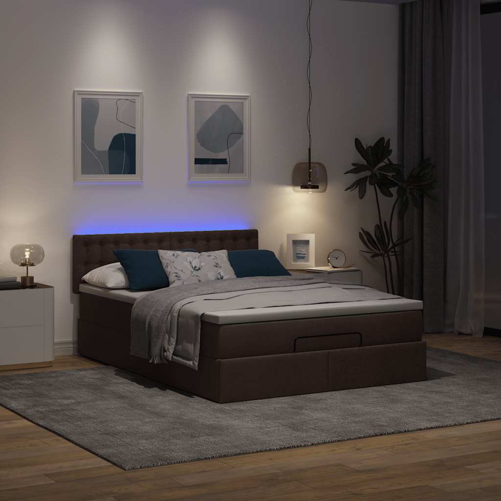 Otomanski krevet s madracem i LED tamnosmeđi 140x190 cm tkanine
