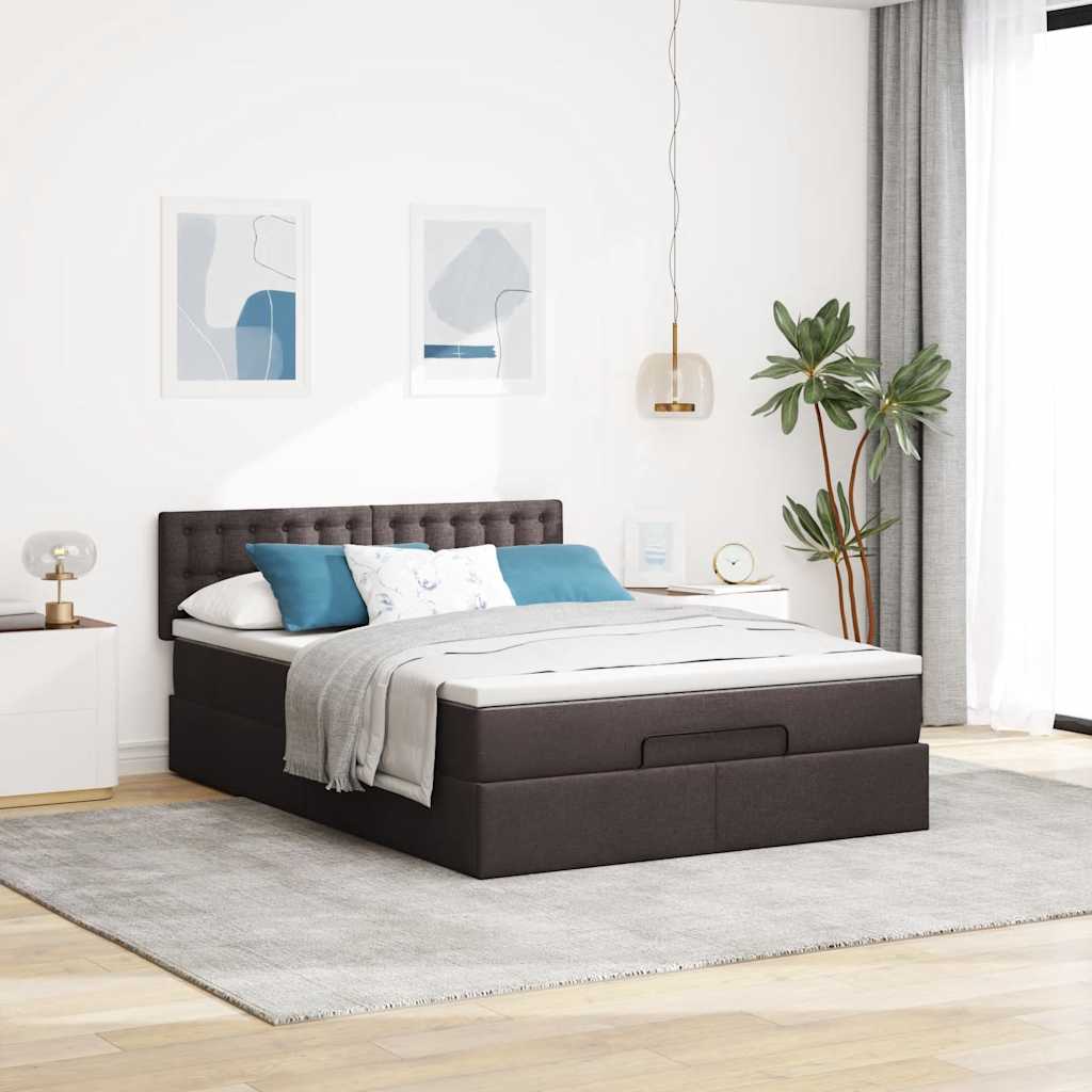 Otomanski krevet s madracem i LED tamnosmeđi 140x190 cm tkanine