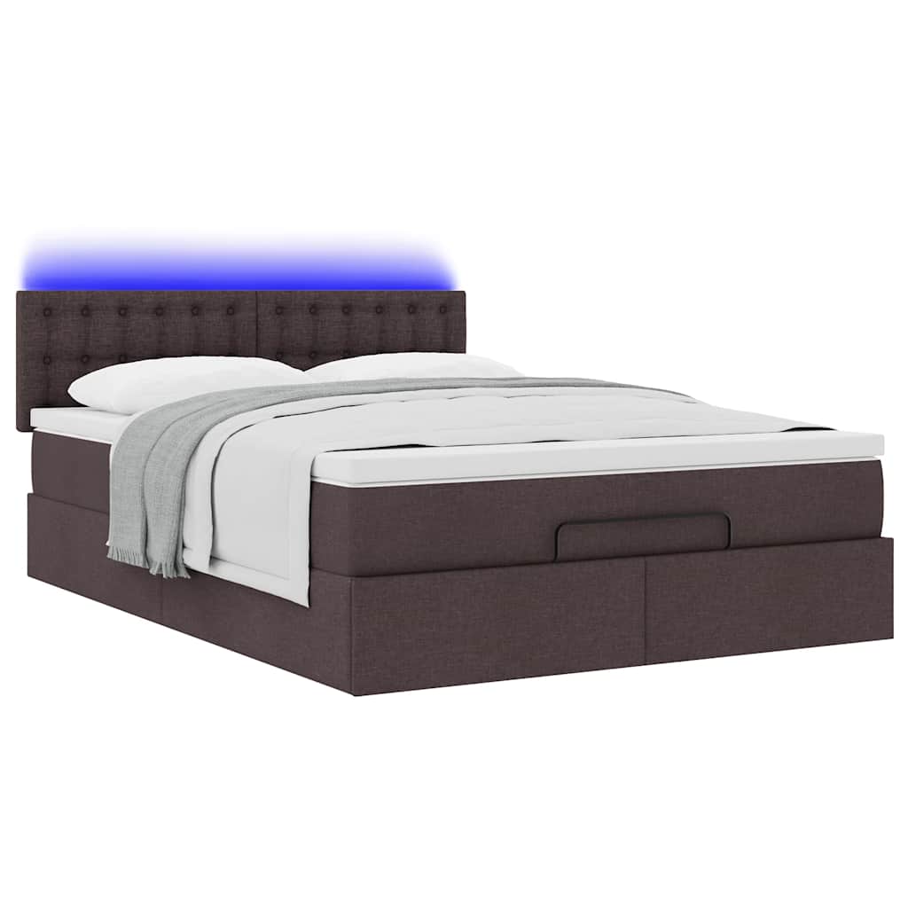 Otomanski krevet s madracem i LED tamnosmeđi 140x190 cm tkanine