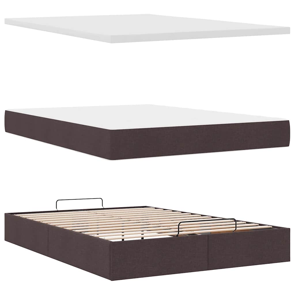 Otomanski krevet s madracem i LED tamnosmeđi 140x190 cm tkanine