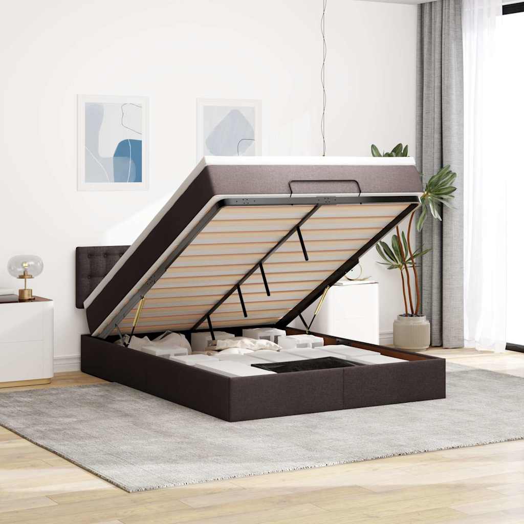 Otomanski krevet s madracem i LED tamnosmeđi 140x190 cm tkanine