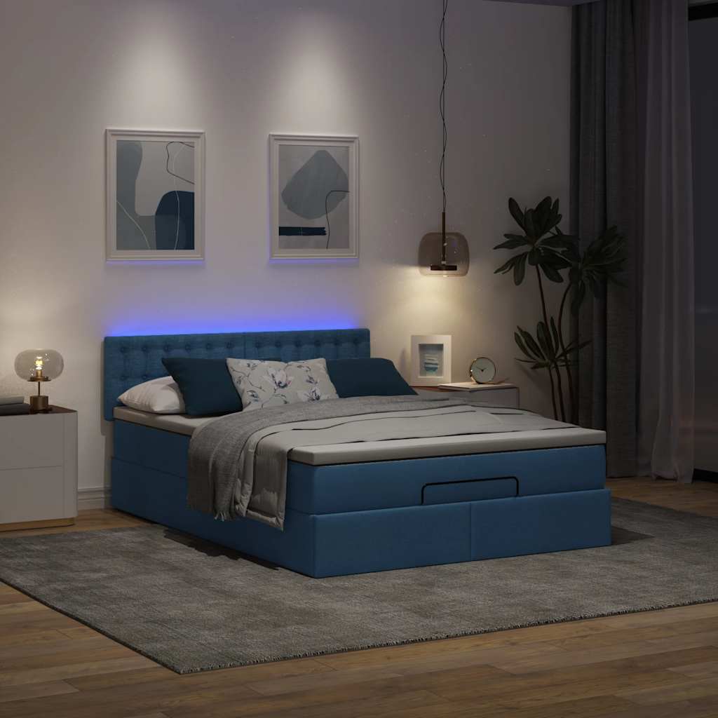 Otomanski krevet s madracem i LED plavi 140x190 cm tkanine