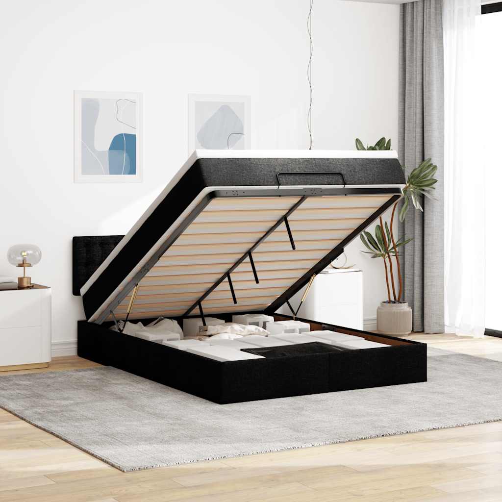 Otomanski krevet s madracem i LED crni 140x200 cm od tkanine