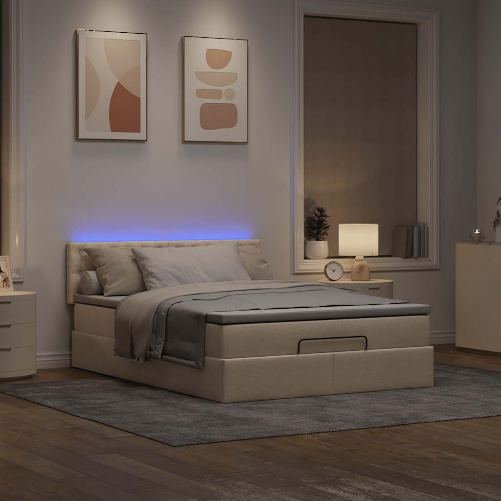 Otomanski krevet s madracem i LED krem 140x200 cm tkanine