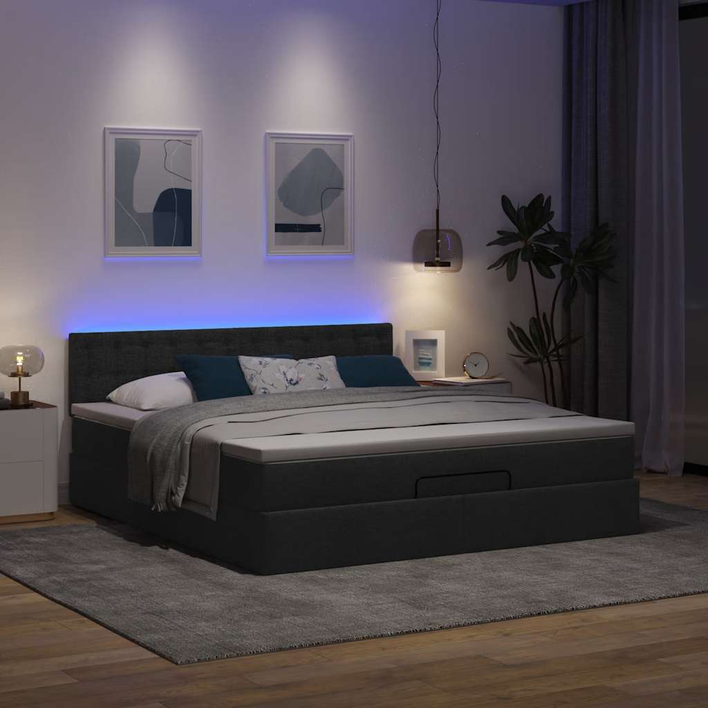 Otomanski krevet s madracem i LED crni 160x200cm tkanine