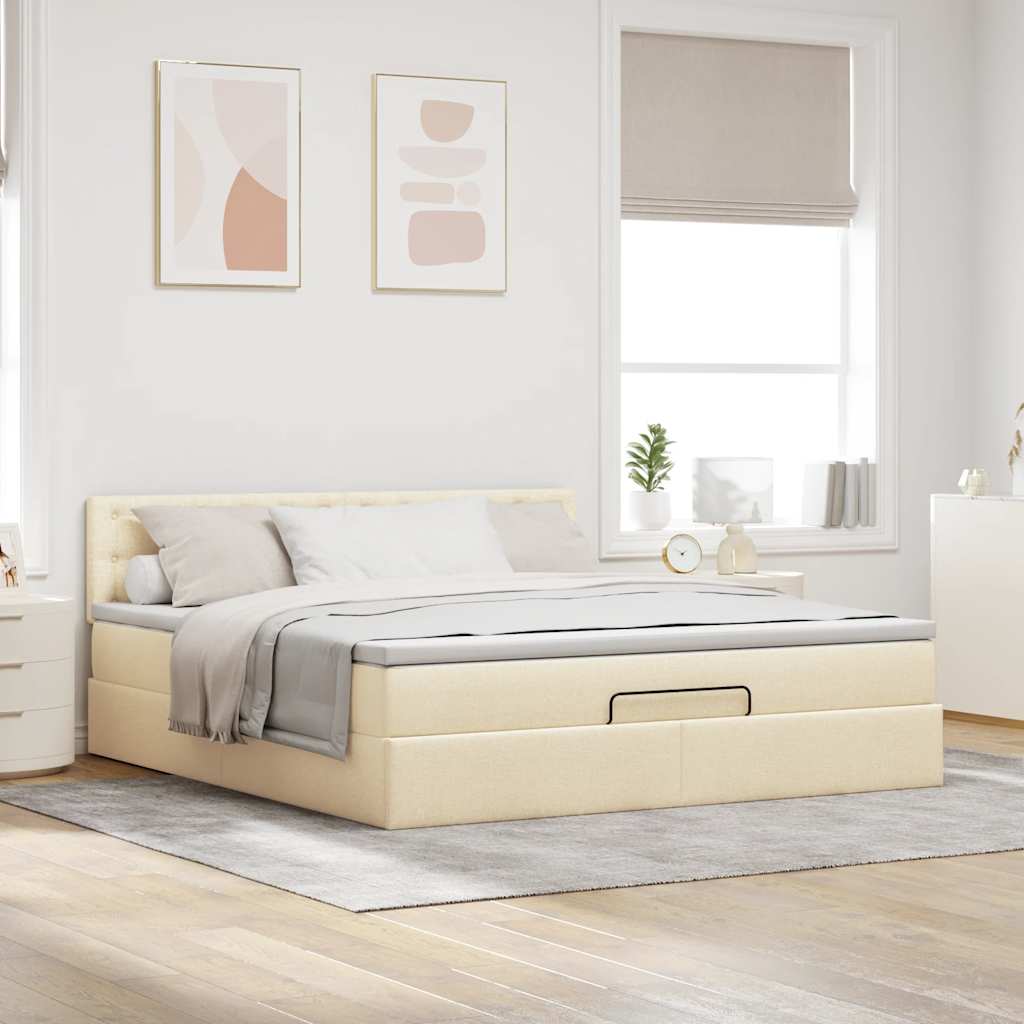 Otomanski krevet s madracem i LED krem 160x200cm tkanine