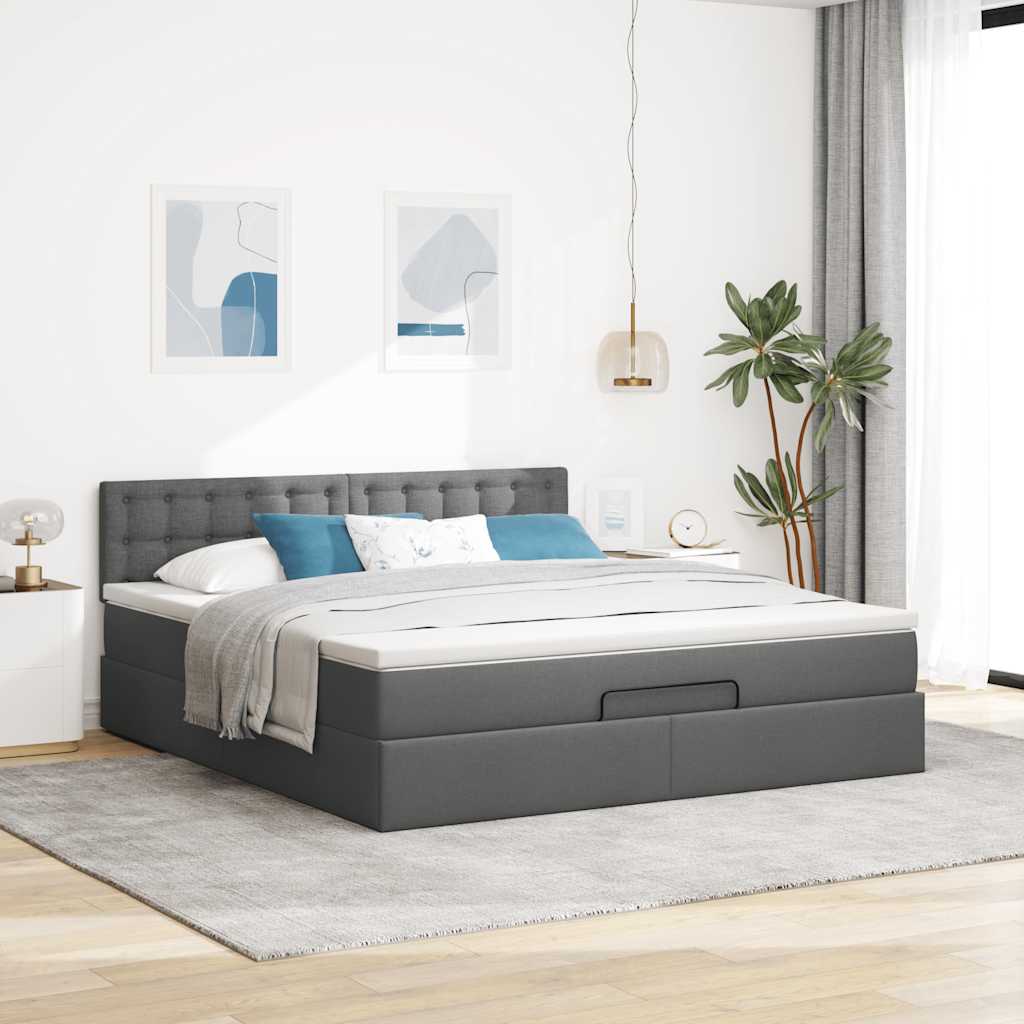 Otomanski krevet s madracem i LED tamnosivi 180x200cm tkanine