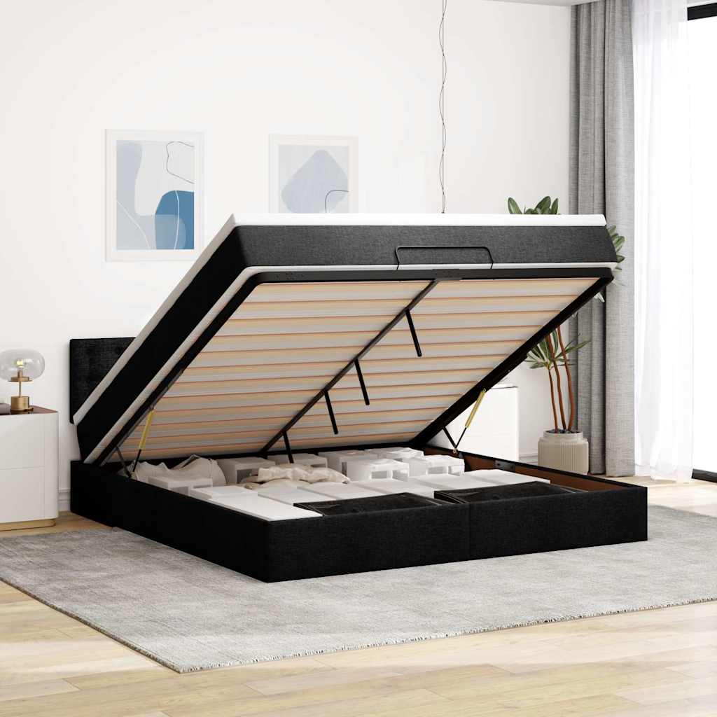 Otomanski krevet s madracem i LED crni 180x200cm od tkanine