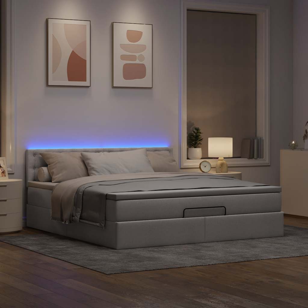 Otomanski krevet s madracem i LED smeđesivi 180x200 cm tkanine
