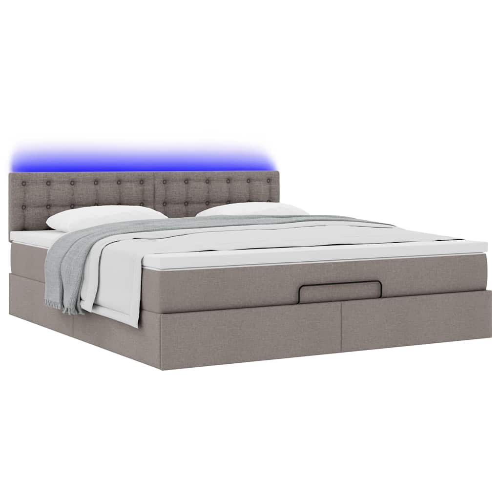 Otomanski krevet s madracem i LED smeđesivi 180x200 cm tkanine