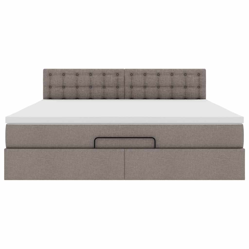 Otomanski krevet s madracem i LED smeđesivi 180x200 cm tkanine