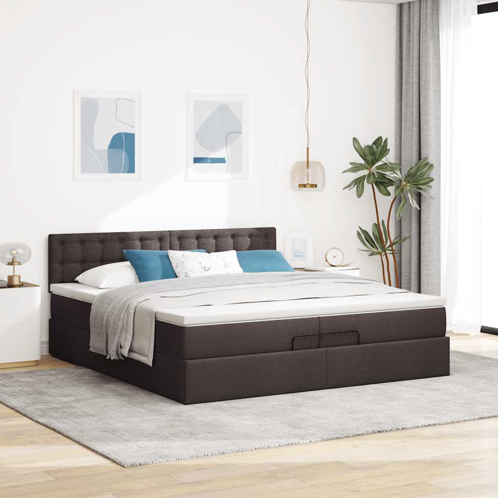 Okvir kreveta s madracima tamnosmeđi 200x200cm tkanine